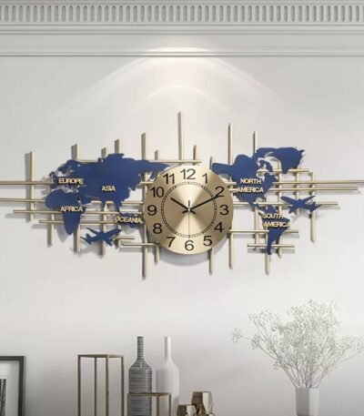 Metal world map clock