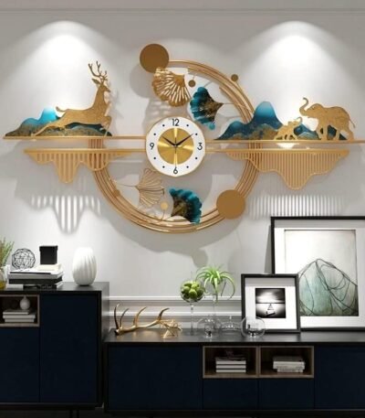 large metal wall clock golden