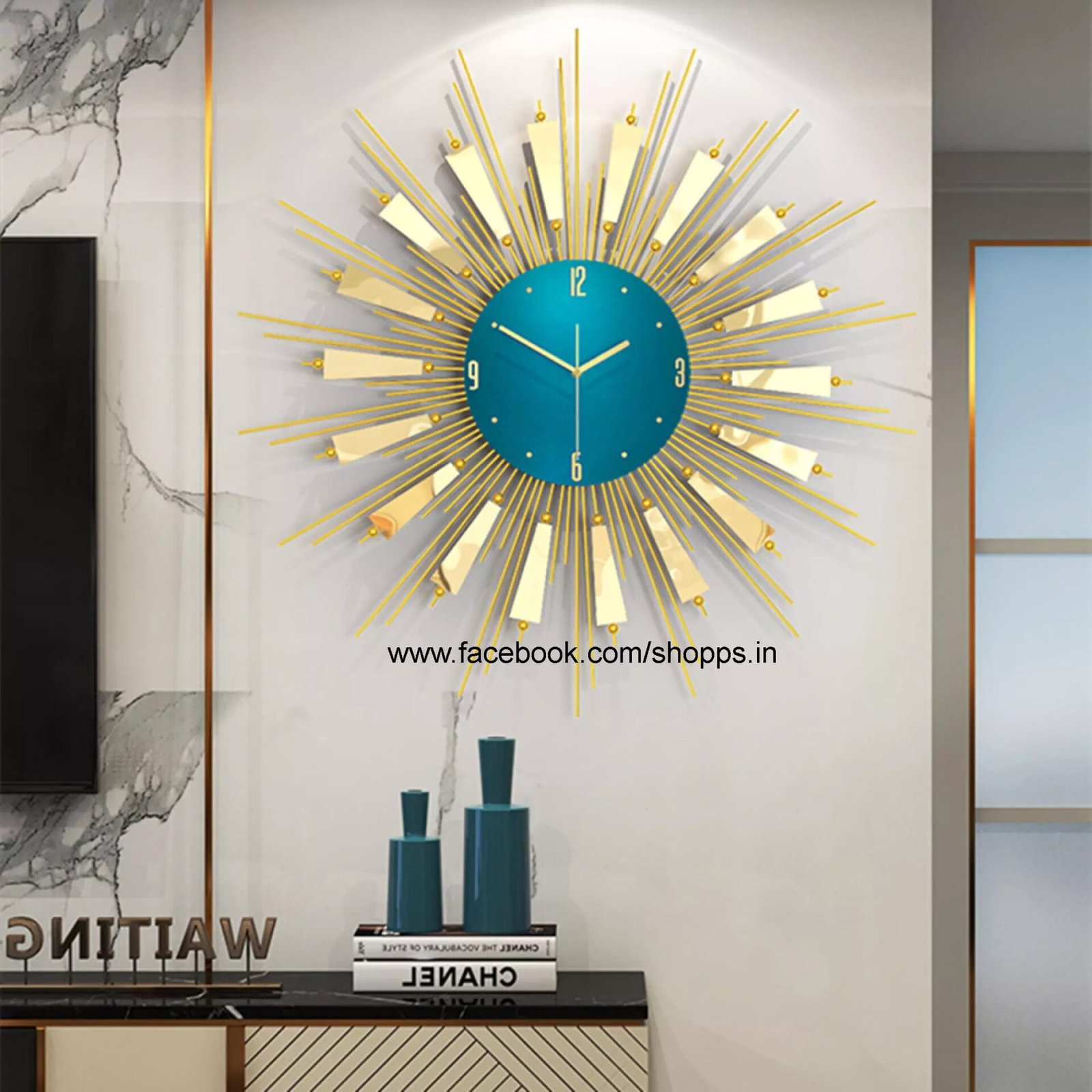 Blue sun metal clock