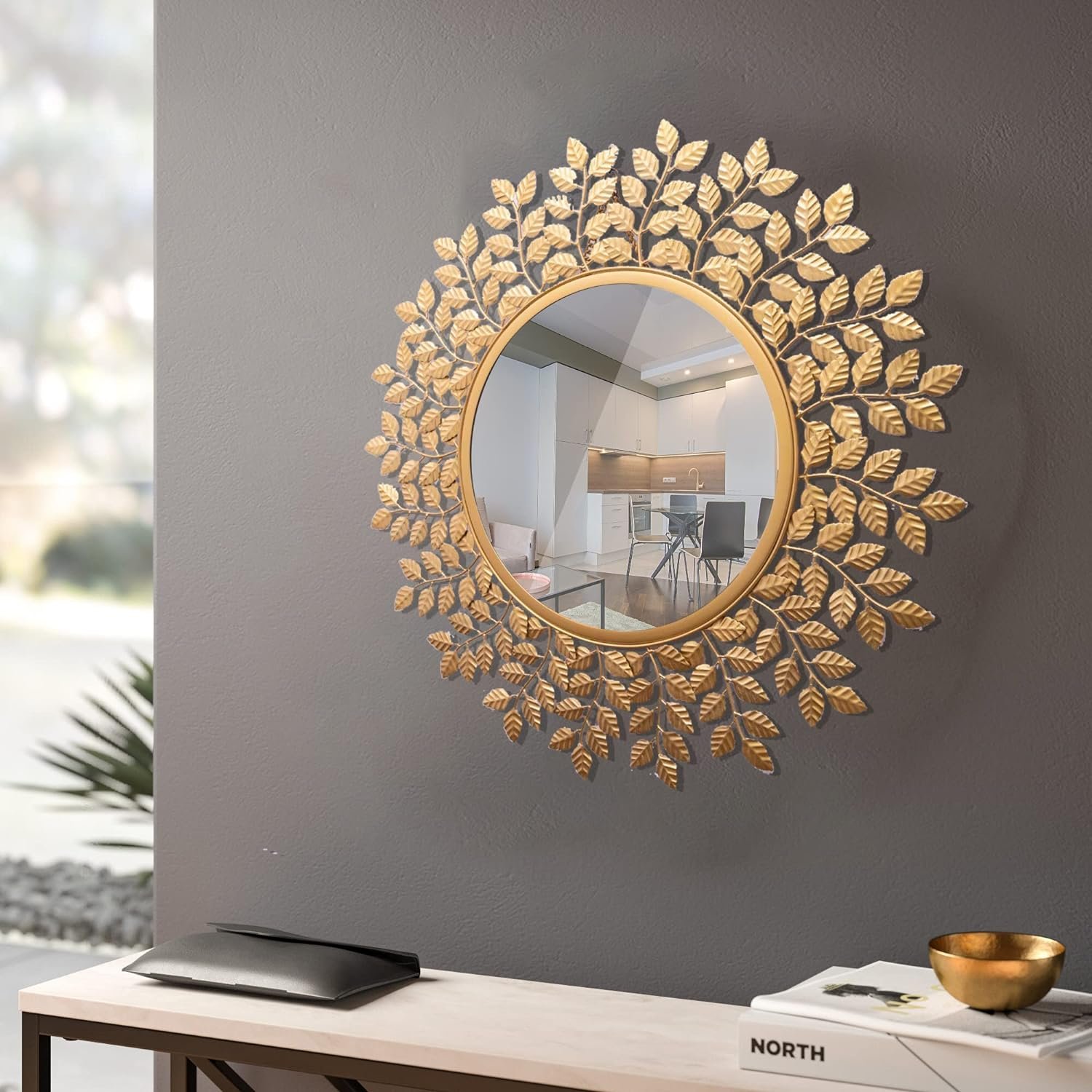 golden leaf metal mirror