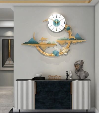 Mountain deer metal clock