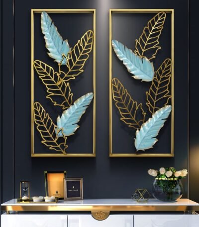 Blue leaves metal decor