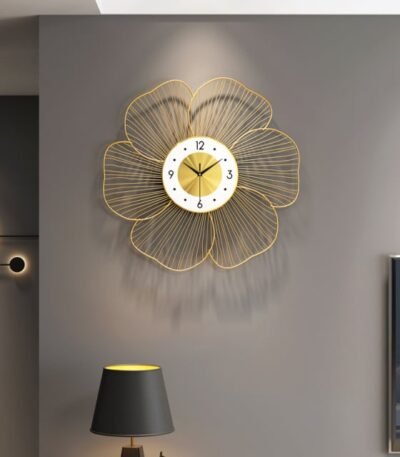 Beautiful full Metal Golden flower wall clock